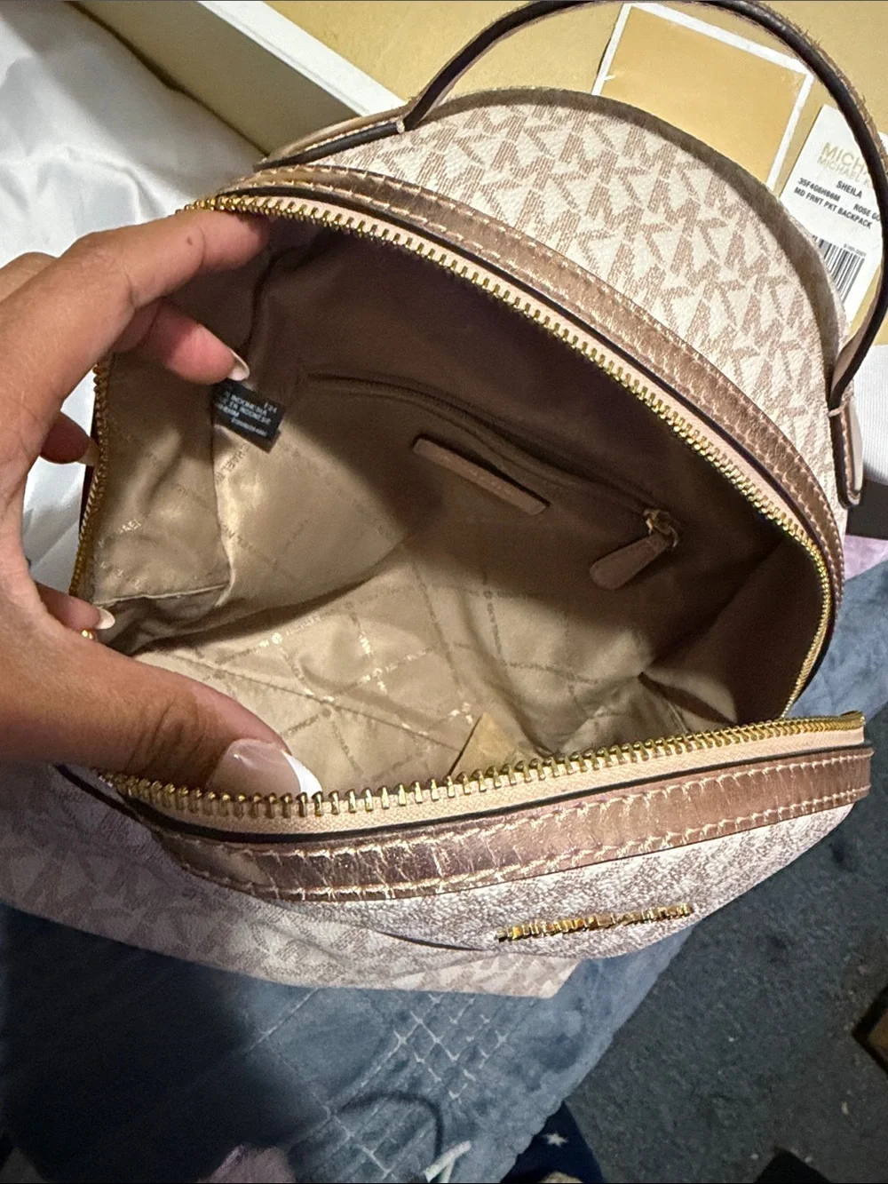 MICHAEL KORS Blush Logo Mini Backpack with Gold Hardware